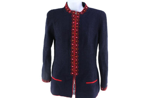 Chanel 97A Size 40 Navy x Red Bouclee Wool Knit Tweed Jacket 1223c8