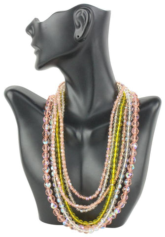 Chanel Rare Pink x Yellow Multi Strand Bead Stone  Choker Necklace 929cas88
