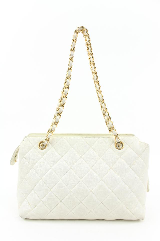 Chanel White Quilted Caviar Shoulder Bag
