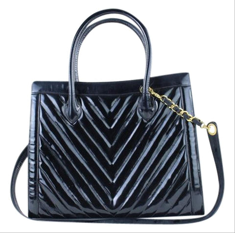 CHANEL Quilted Chevron 2way Tote Patent 221916
