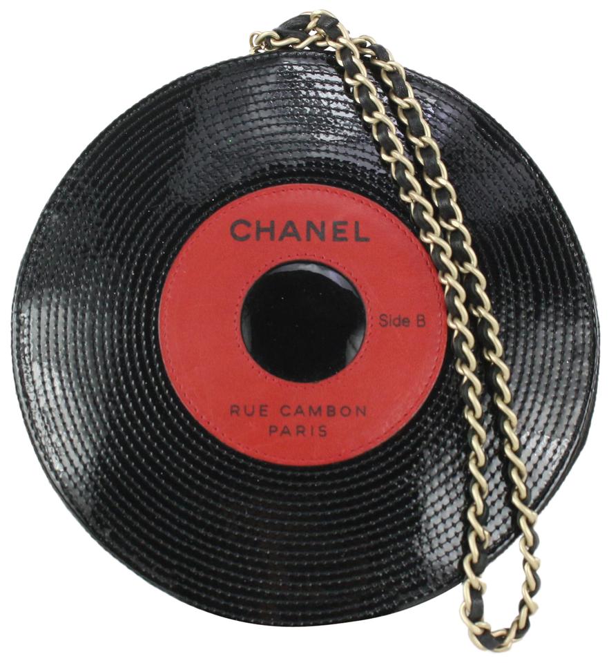 Chanel Black x Red Vinyl Record Motif LP Disc Chain Clutch Bag 274ca37