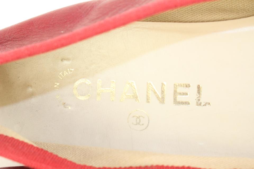 Chanel Size 37 Black x Red Cap Tote Ballerina Flats 2C1207