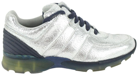 Chanel Women's 38 G31711 Silver Quilted CC Trainer Sneaker 2CC1116