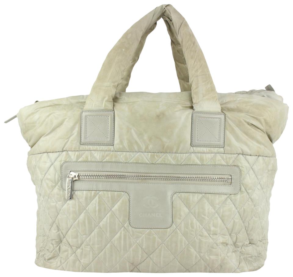 CHANEL Nylon Quilted Medium Coco Cocoon Reversible Tote Grey 437414