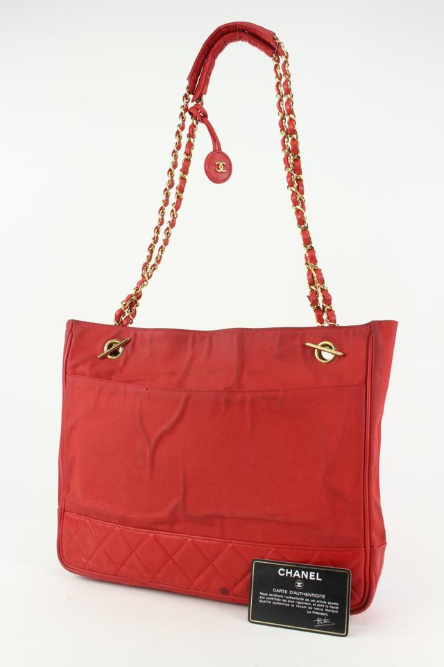 CHANEL Calfskin Stitch Large Ring My Bag Shopping Tote Red 327435