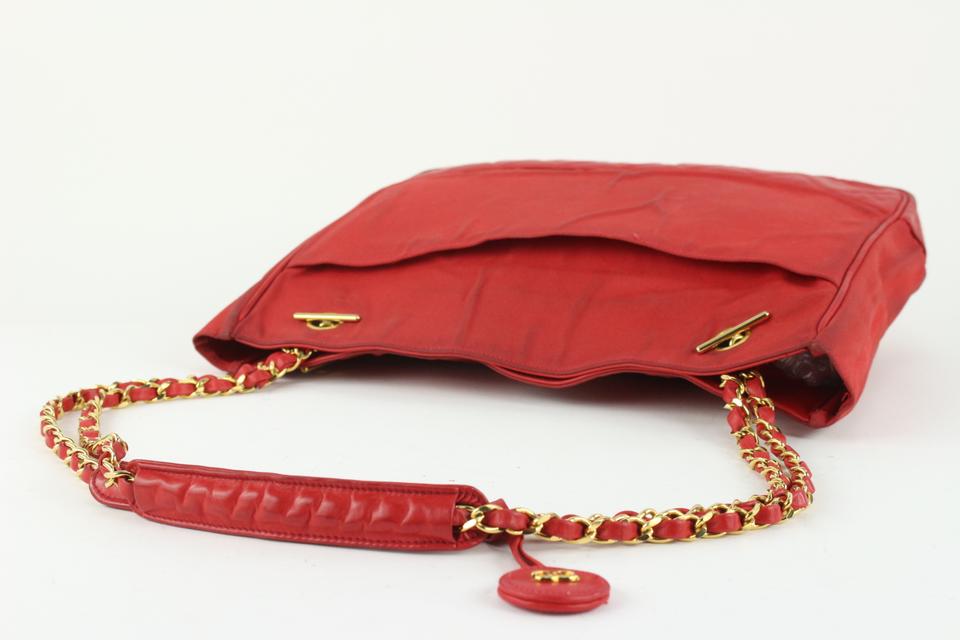 Chanel Bag Shoulder Chain Tote Matelasse Decacoco Caviar Skin Red