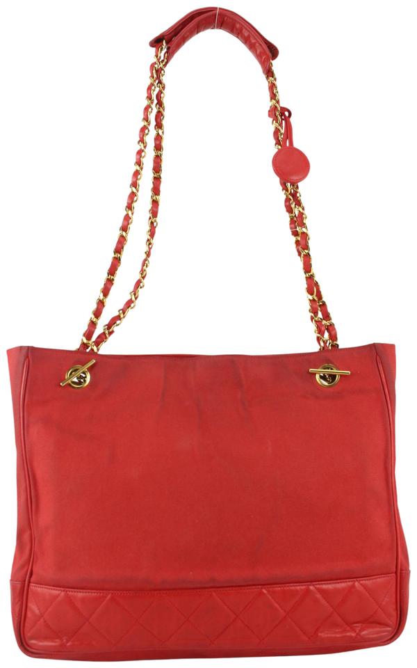chanel leather tote bag vintage red