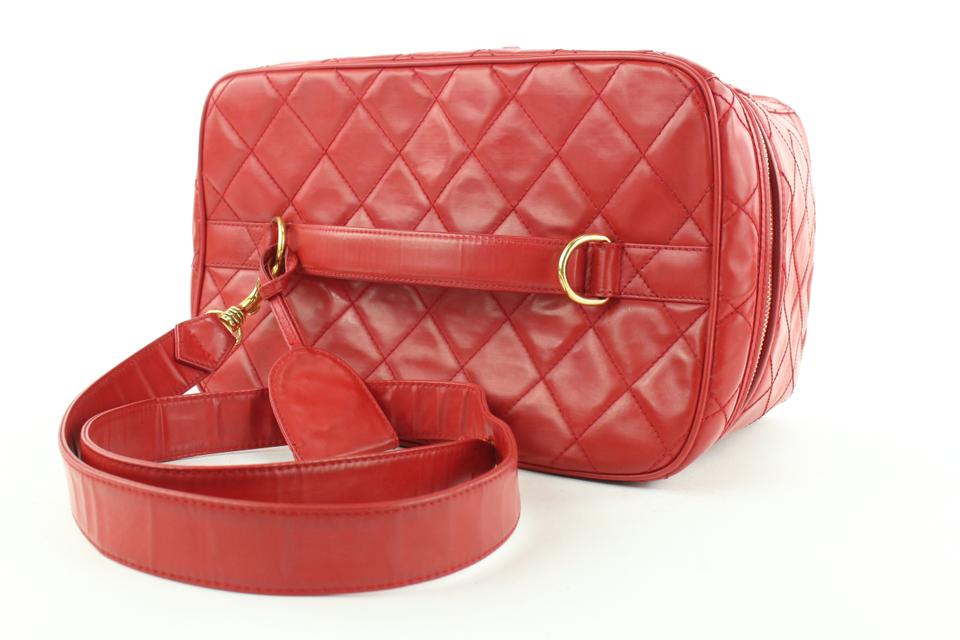 Chanel Red Quilted Vanity Case Tote Box with Strap 860902