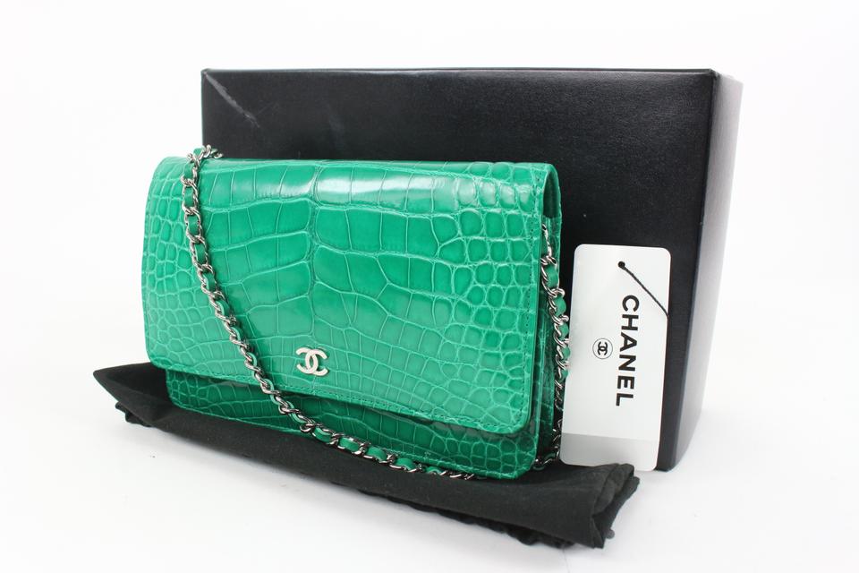 Chanel Ultra Rare Emerald Green Alligator Wallet on Chain SHW WOC