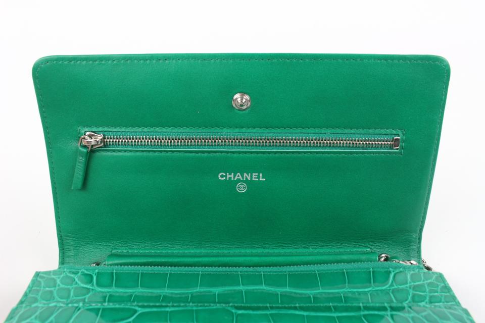 Used Leather Emerald Green Bag Purse Small Horseshoe Wallet Chain Strap  Gems A+