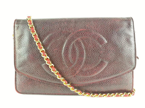 Chanel Bordeaux Burgundy Caviar Leather Wallet on Chain Flap Bag WOC 862149