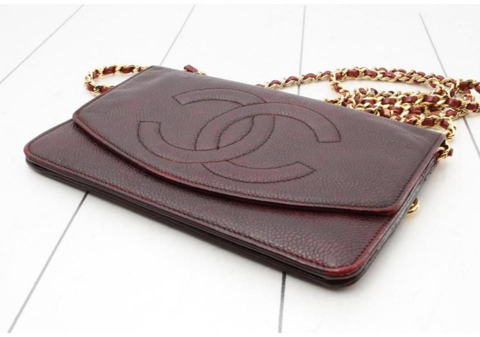 Chanel Bordeaux Burgundy Caviar Leather Wallet on Chain Flap Bag Woc 862149