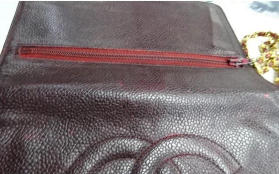 Chanel Bordeaux Burgundy Caviar Leather Wallet on Chain Flap Bag