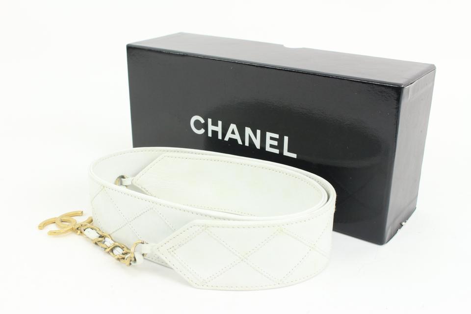 Chanel White Quilted Lambskin Belt with Gold CC Logo on Chain 41ck58