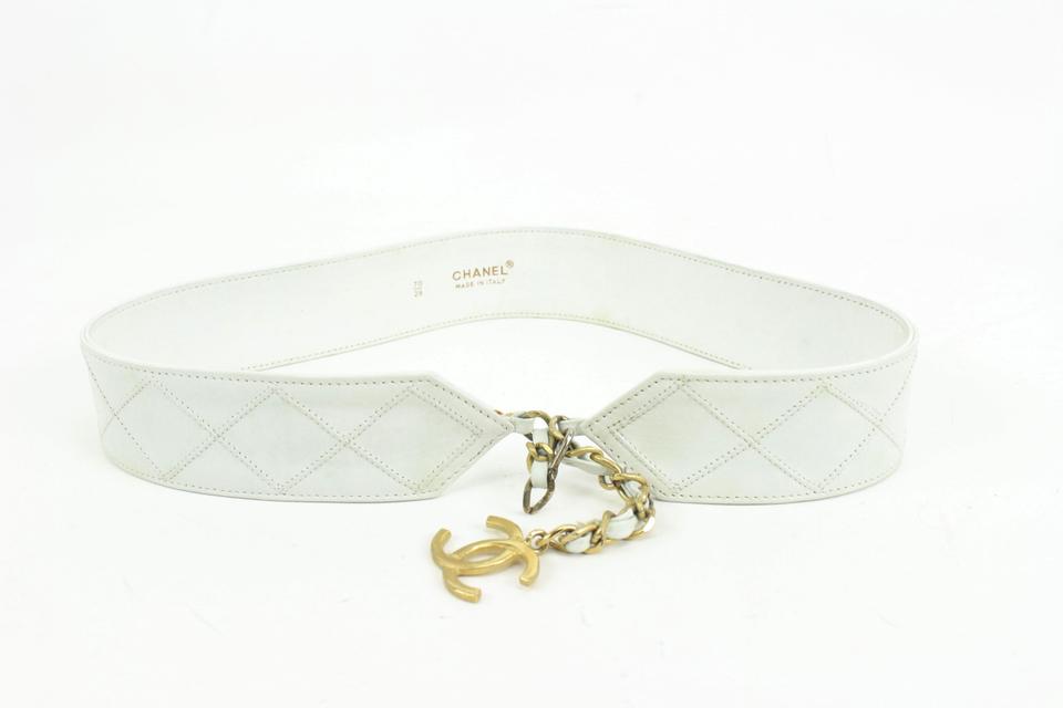 Chanel White Quilted Lambskin Belt with Gold CC Logo on Chain