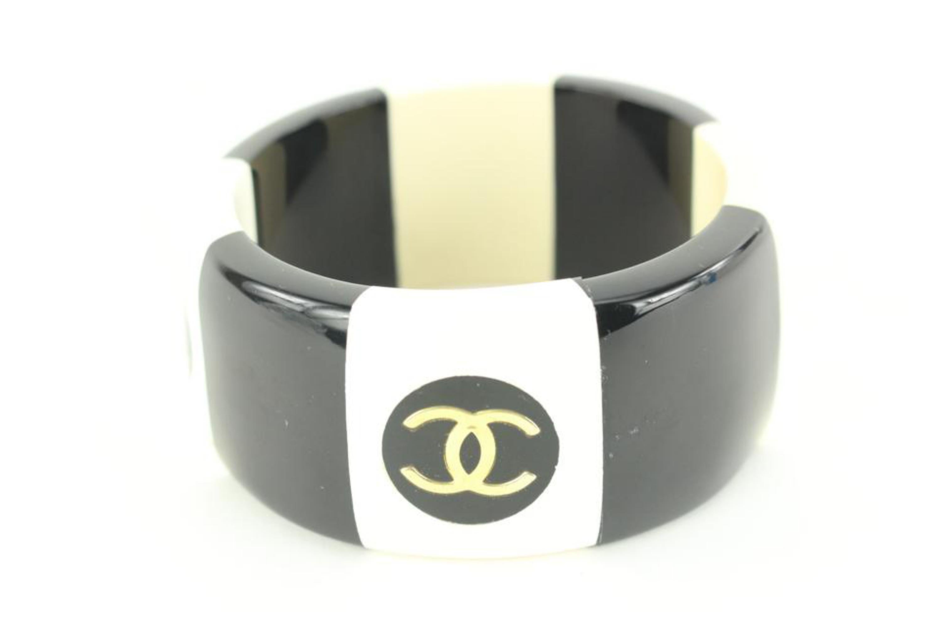 chanel white x black 96p ivory coco button cc wide cuff bracelet bangle 77cz615s earrings 6 2 960 960