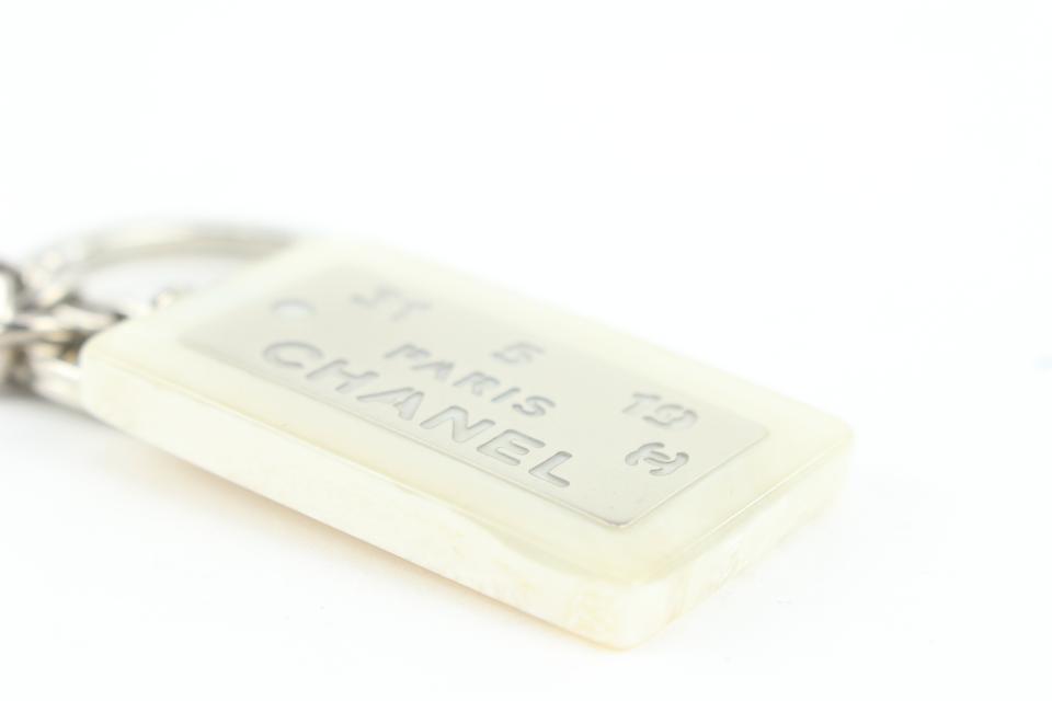 Chanel Rare White x Silver 99a CC Logo Address Plate Keychain Bag Charm 770cc