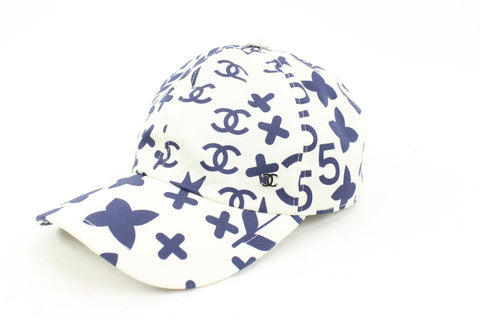 Chanel 22P 2022 White x Navy Blue Charm Icon CC Logo Baseball Cap Hat 85C24s