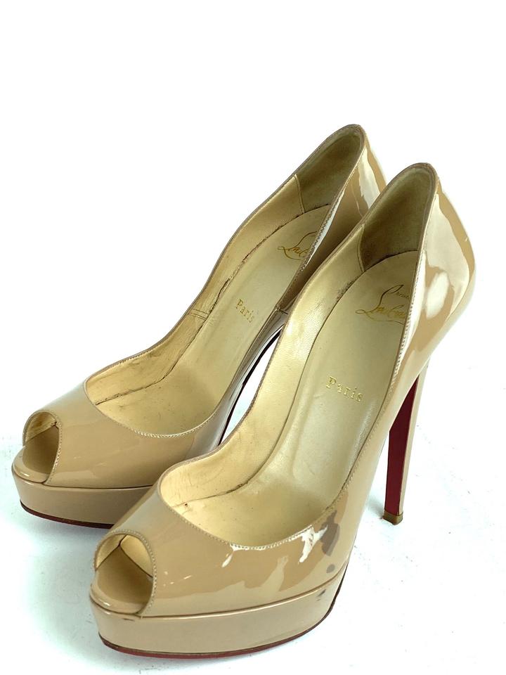 Christian Louboutin - Authenticated Lady Peep Heel - Patent Leather Beige Plain for Women, Very Good Condition