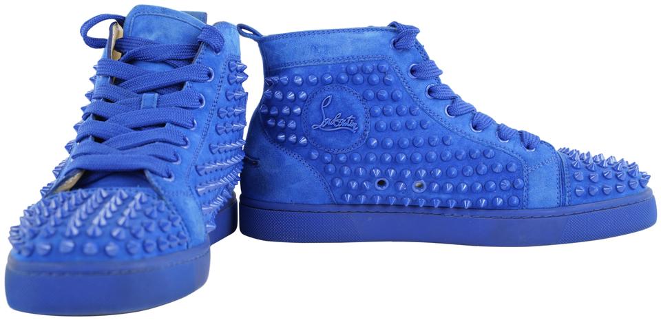 Christian Louboutin Lou Spike Blue And White Sneakers New