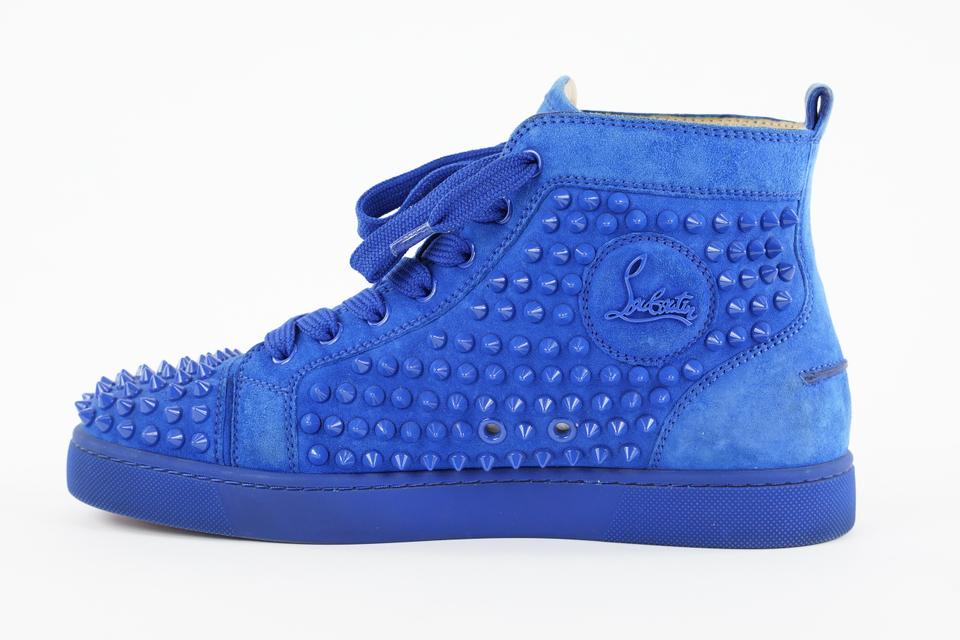 Christian Louboutin Men's Louis Orlato Snake-effect High-Top Sneakers, Blue, Men's, 7D, Sneakers & Trainers High Top Sneakers