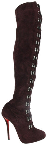 Christian Louboutin Women's 39 Maroon Suede Over The Knee Boots 1122cl22