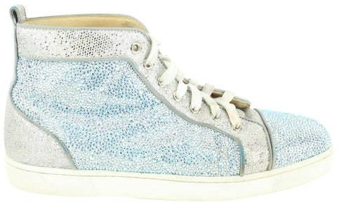 Christian Louboutin Mens 43 Blue Silver Crystal Strass Louis Junior AB High Sneaker 14cl18