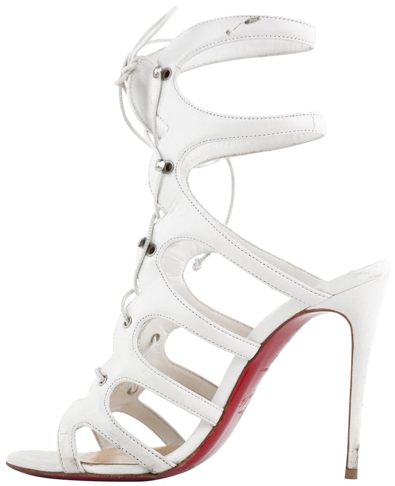 Christian Louboutin Amazoulo 100 White Strappy Open Tote Sandal Booties 440cl32