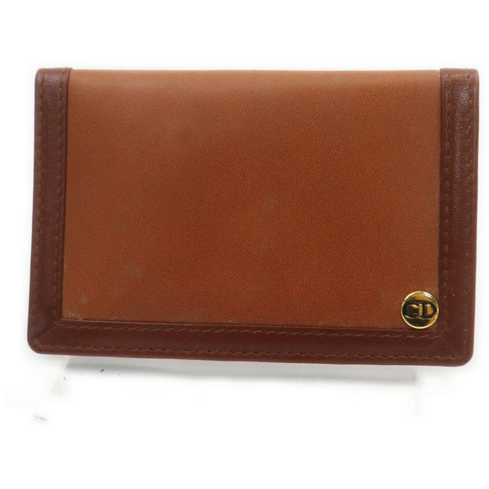 Christian Dior Brown Two-Tone Leather Card Case Wallet 861964
