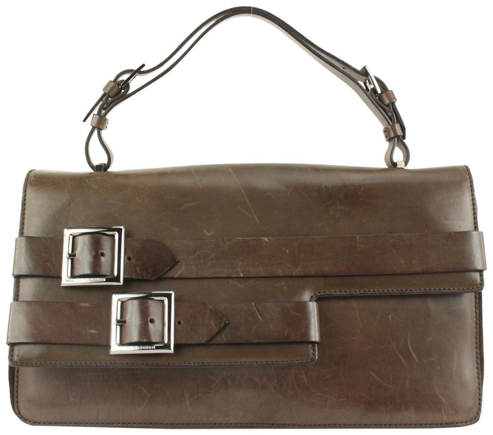 Dolce & Gabbana Brown Leather Belt Buckle Motif Top Handle Satchel Bag 4DG111
