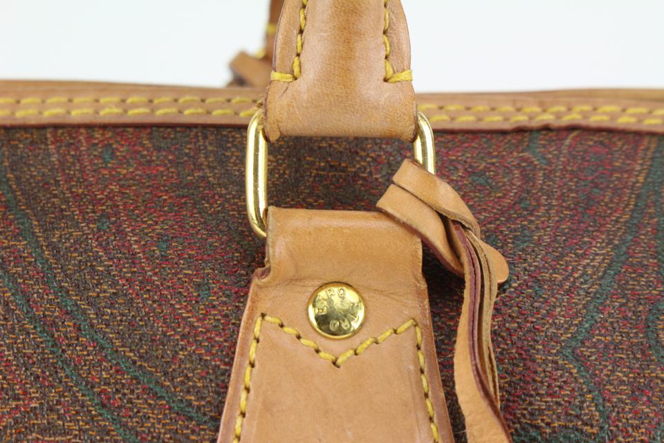 Etro Tan Leather and Paisley Printed Canvas Bag Vintage