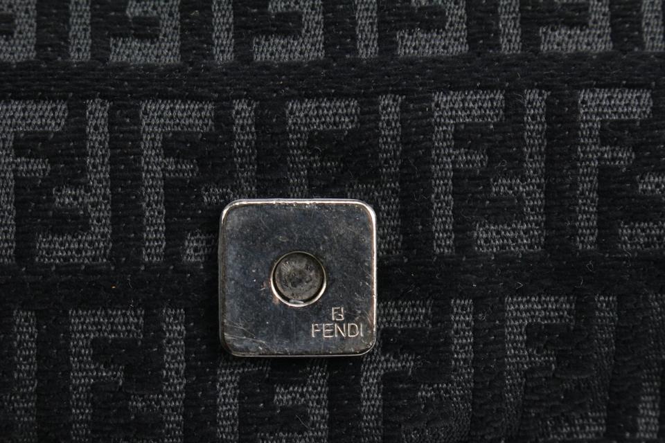 FENDI Vintage Black Logo Zucchino Monogram Canvas Leather Trim Baguette