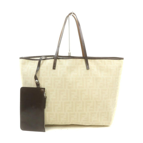 Fendi Ivory x Brown Monogram FF Zucca Roll Tote Bag with Pouch 863240