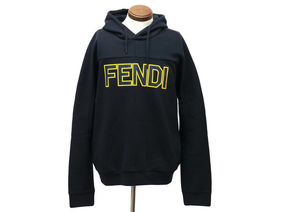 Fendi Navy x Yellow FF Logo Hoodie Sweatshirt Hooded –