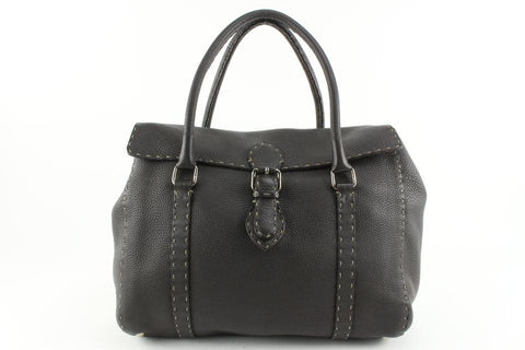 Fendi Dark Brown Selleria Leather Linda Shoulder Satchel Bag 1221f19