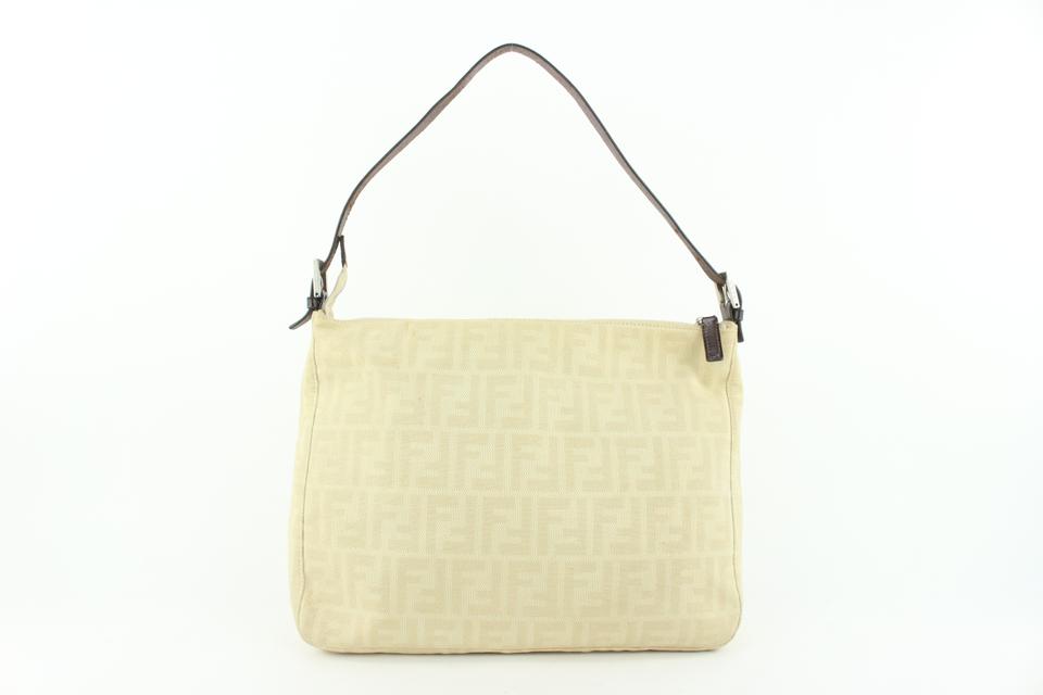 Fendi Beige/White Zucca Canvas and Leather Vintage Flap Baguette