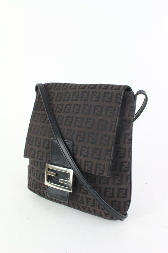 Authentic! Fendi Brown Logo Leather Flap Mama Zucca Handbag Purse