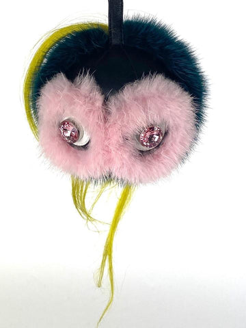 Fendi Mink Goat Fur Jungle Monster Bag Bug Charm Green Yellow Pink 1fa528