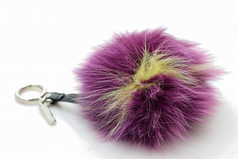Fendi Fox Fur Heart Pom Pom Bag Charm Purple X Yellow 860341