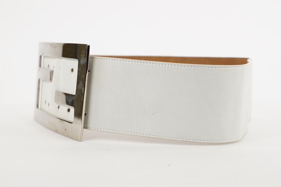 Fendi White Leather Belt FF White Buckle Unisex size 85 / 34 Unisex