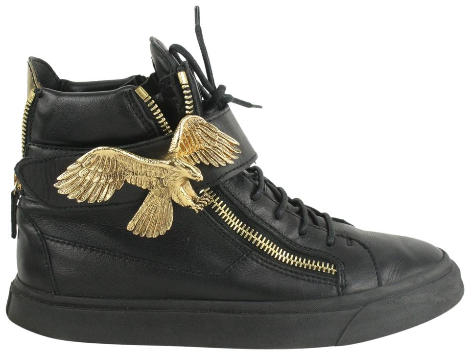 Giuseppe Zanotti Men's 40 Black Leather High Top Gold Eagle London Sneaker 4GZ88a