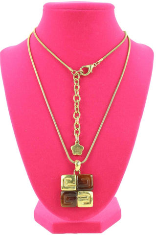 Givenchy Gold Tone x Amber Greek Key Logo Necklace 114gi128