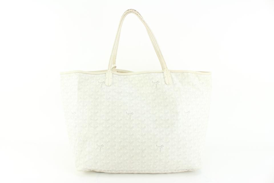 Goyard Large White Chevron St Louis GM Tote Bag with Pouch Leather