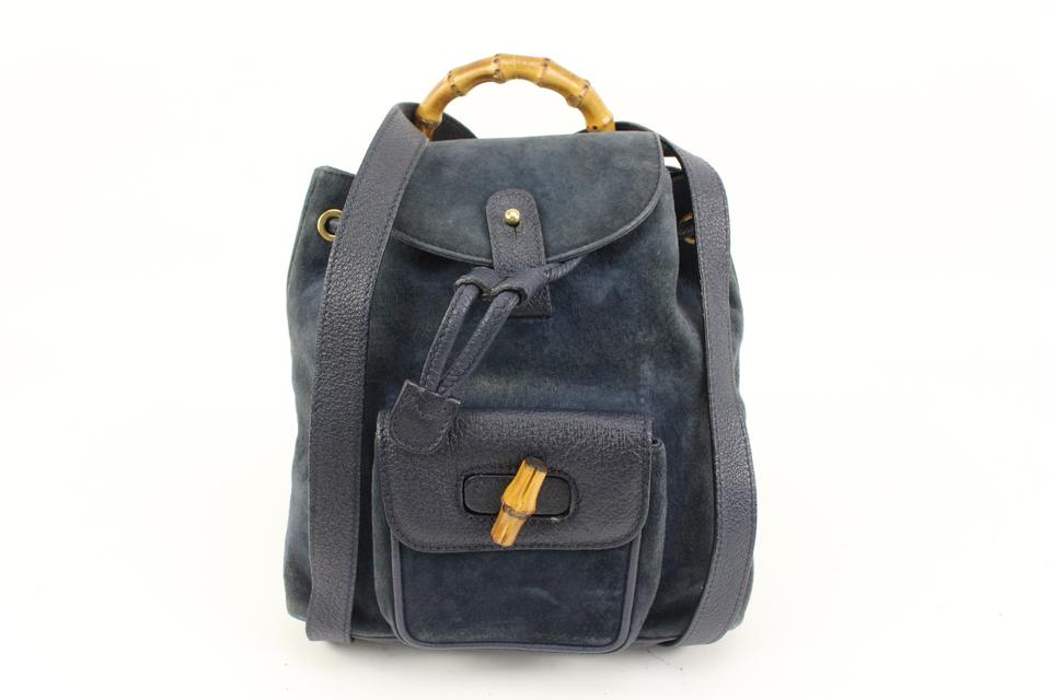 gucci mini backpack bamboo Gucci Navy Suede Bamboo Mini Backpack 56gz421s – Bagriculture