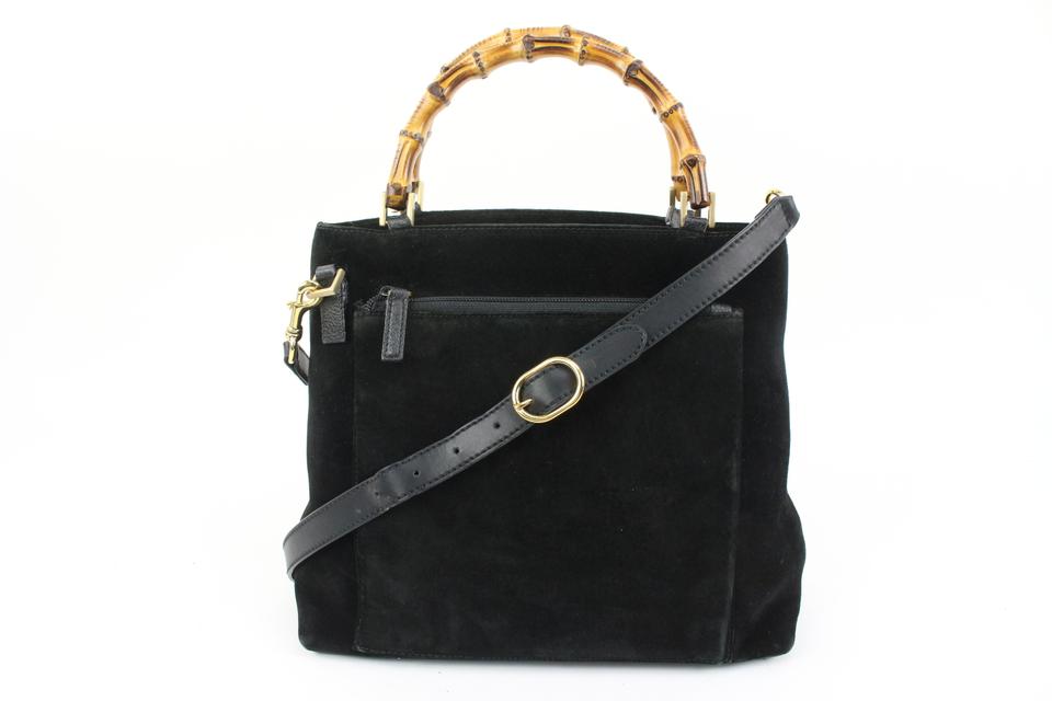 Vintage Gucci black suede leather handbag with bamboo handles