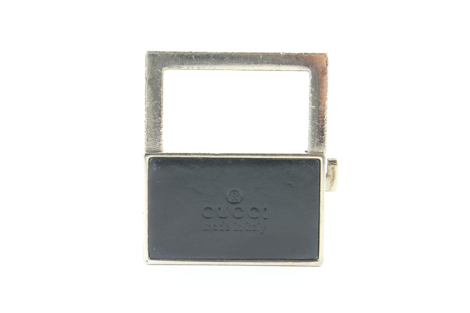 Gucci  Black x Silver Key Ring Bag Charm Keychain 743ggs325