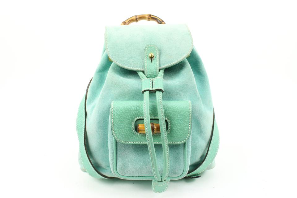 gucci mini backpack Gucci Rare Mint Green Suede Bamboo Mini Backpack 11g131s – Bagriculture