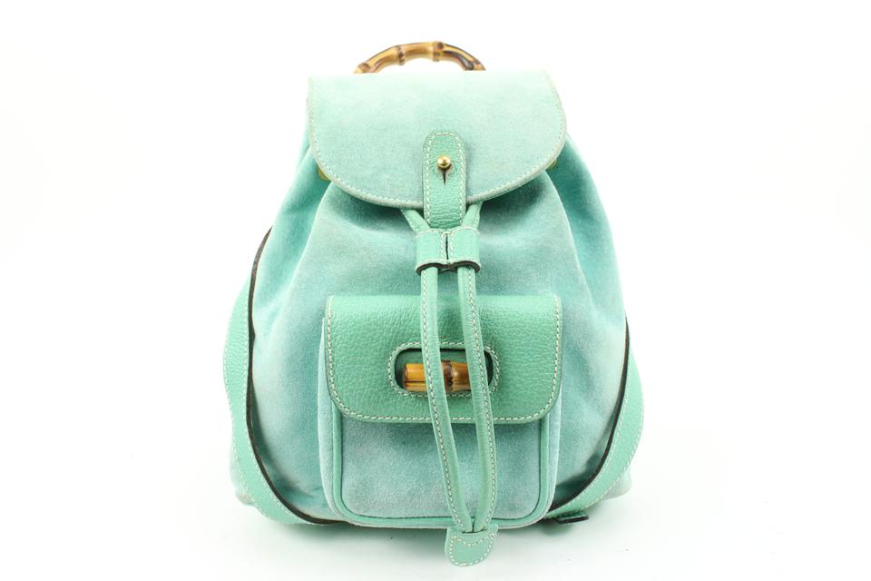 Gucci Rare Mint Green Suede Bamboo Mini Backpack 11g131s