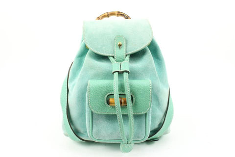 Gucci Rare Mint Green Suede Bamboo Mini Backpack 11g131s