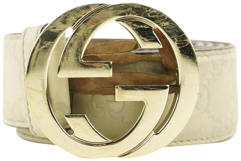 Gucci Beige Guccissima Leather GG Interlocking Belt 737ggs324